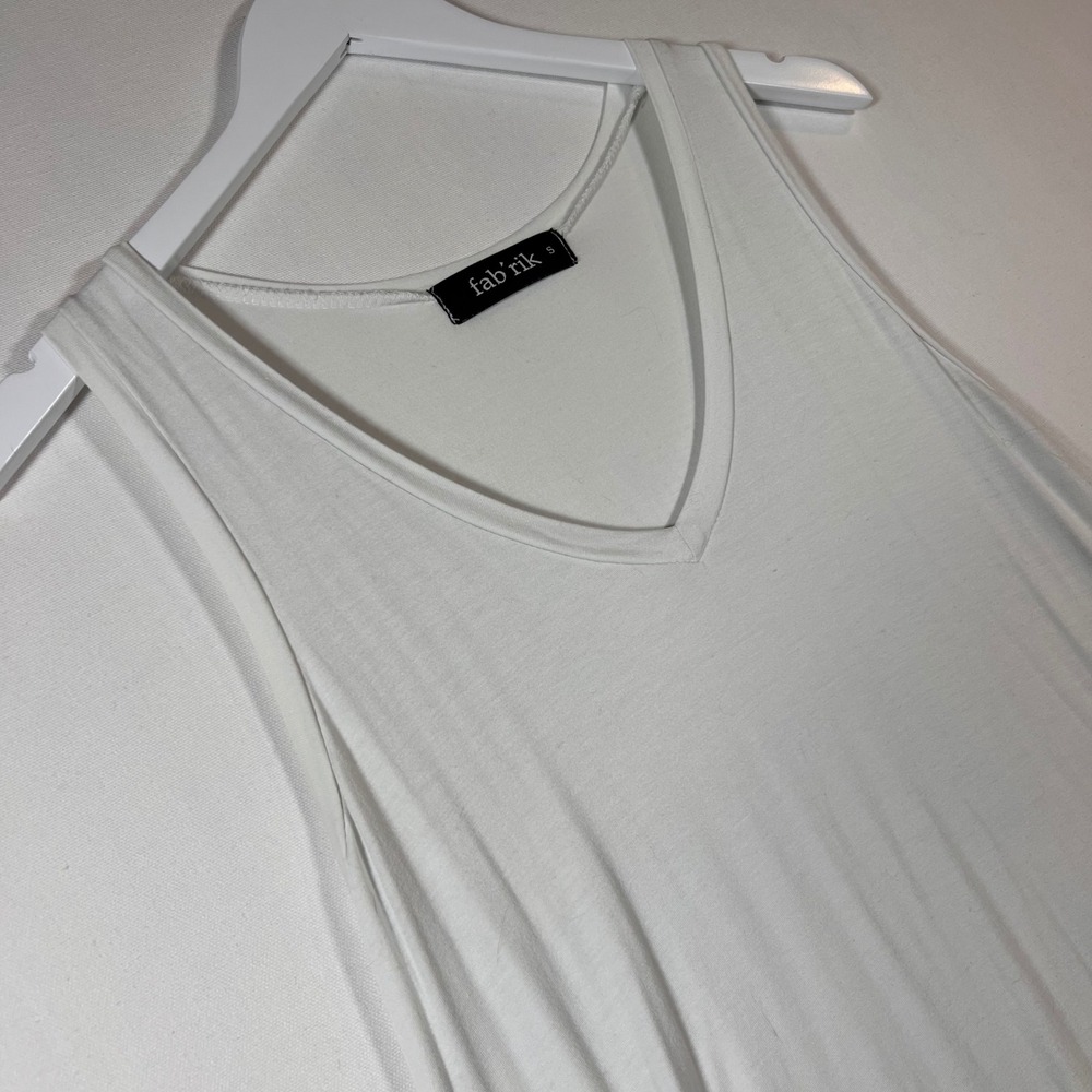 Fab'rik Tank Top Women S Rayon Spandex Coastal Chic High Low V-Neck White Top